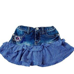 Guess Denim Jean Skirt Gingham Check Ruffle Peplum size 6 Girls Chambray